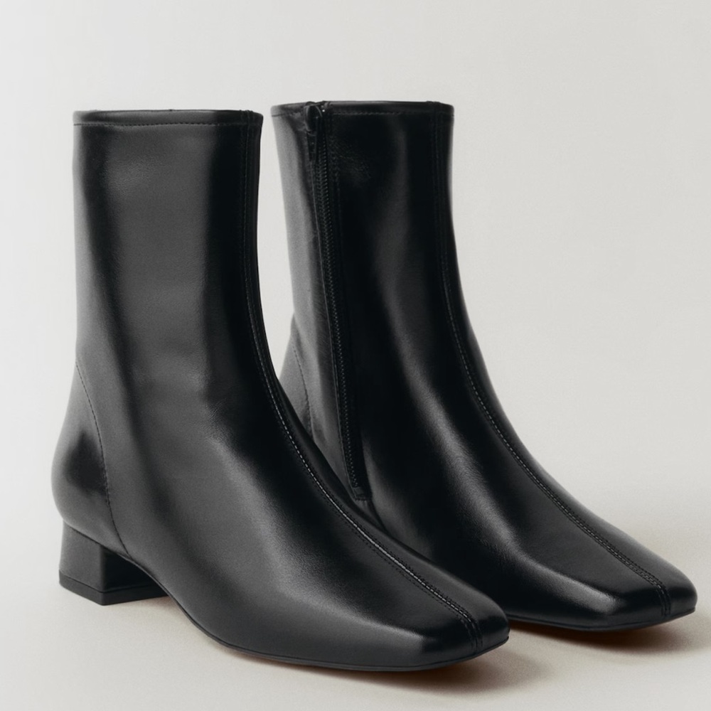 Mango leather Black Ankle Boots